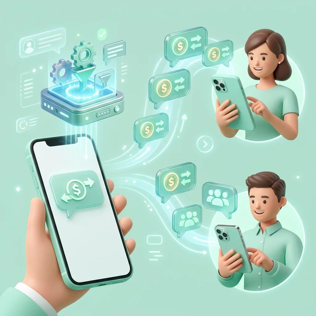 Ilustración del reenvío automático de SMS de pago de alquiler a aplicaciones de mensajería